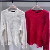 正品 毛衣2025冬新品 马海毛绵羊毛珠片镂空笑脸织纹宽松MBE4SWT005