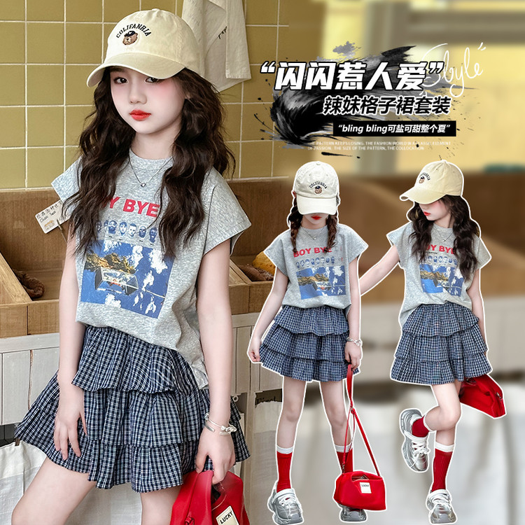 女童格子套装裙夏季2025新款套装
