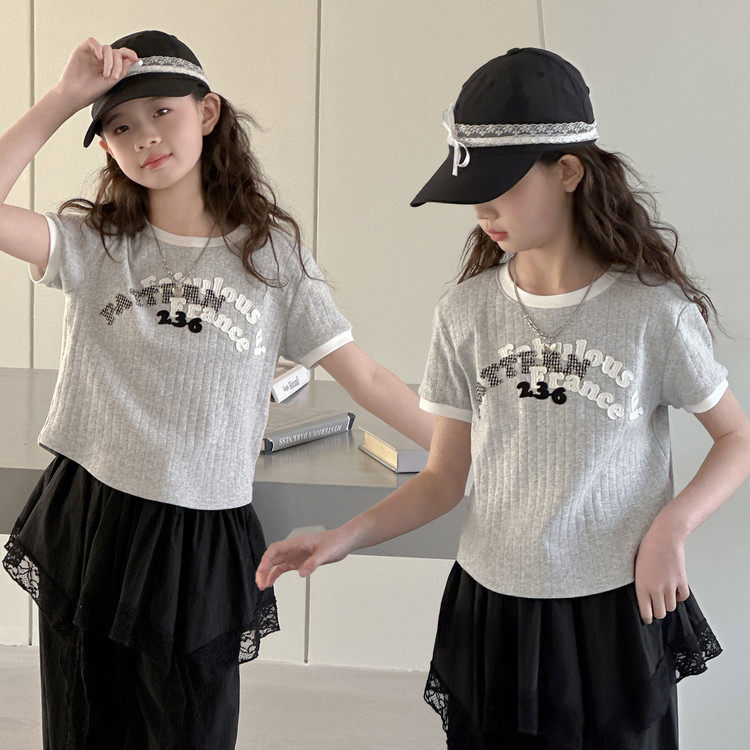 女童短袖T恤夏季2026新款儿童百搭上衣韩版女孩条纹打底衫