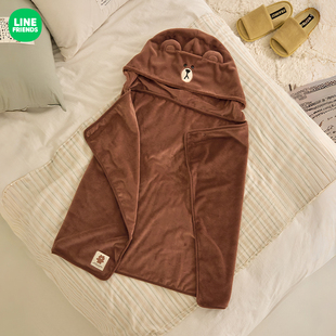 现货 LINE布朗熊HUG BROWN连帽毛毯子披肩春秋空调盖腿毯 正品