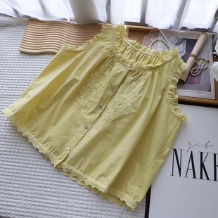 新品 无袖 2025夏季 甜美减龄蕾丝花边刺绣宽松短款 衬衣 衬衫 女开衫