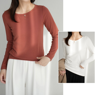 糖果色 女士基础款纯棉T恤衫 圆领长袖打底 百搭上衣 春秋款女装