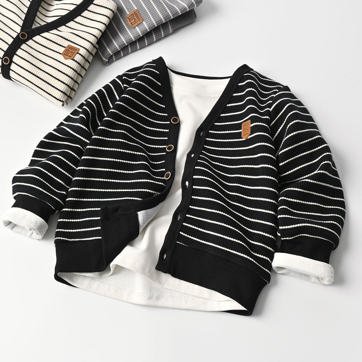 어린이 스트라이프 코튼 니트 가디건 소년과 소녀 스트라이프 스웨터 재킷 탑 봄 가을 새로운 아동복