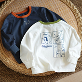 儿童全棉小熊圆领长袖 童装 T恤 中小童春秋款 纯棉撞色打底衫 A类