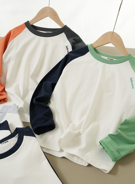 儿童纯棉打底衫 男童女童拼色圆领长袖 170 中大童T恤春秋款童装