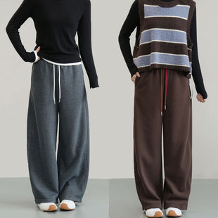 女装 440g厚款 冬款 休闲直筒裤 一体奥粒绒女士松紧腰刺绣加绒裤