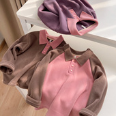 童装 儿童奥粒绒打底衫 中大童秋冬款 卫衣 女童POLO领绒面纯色长袖