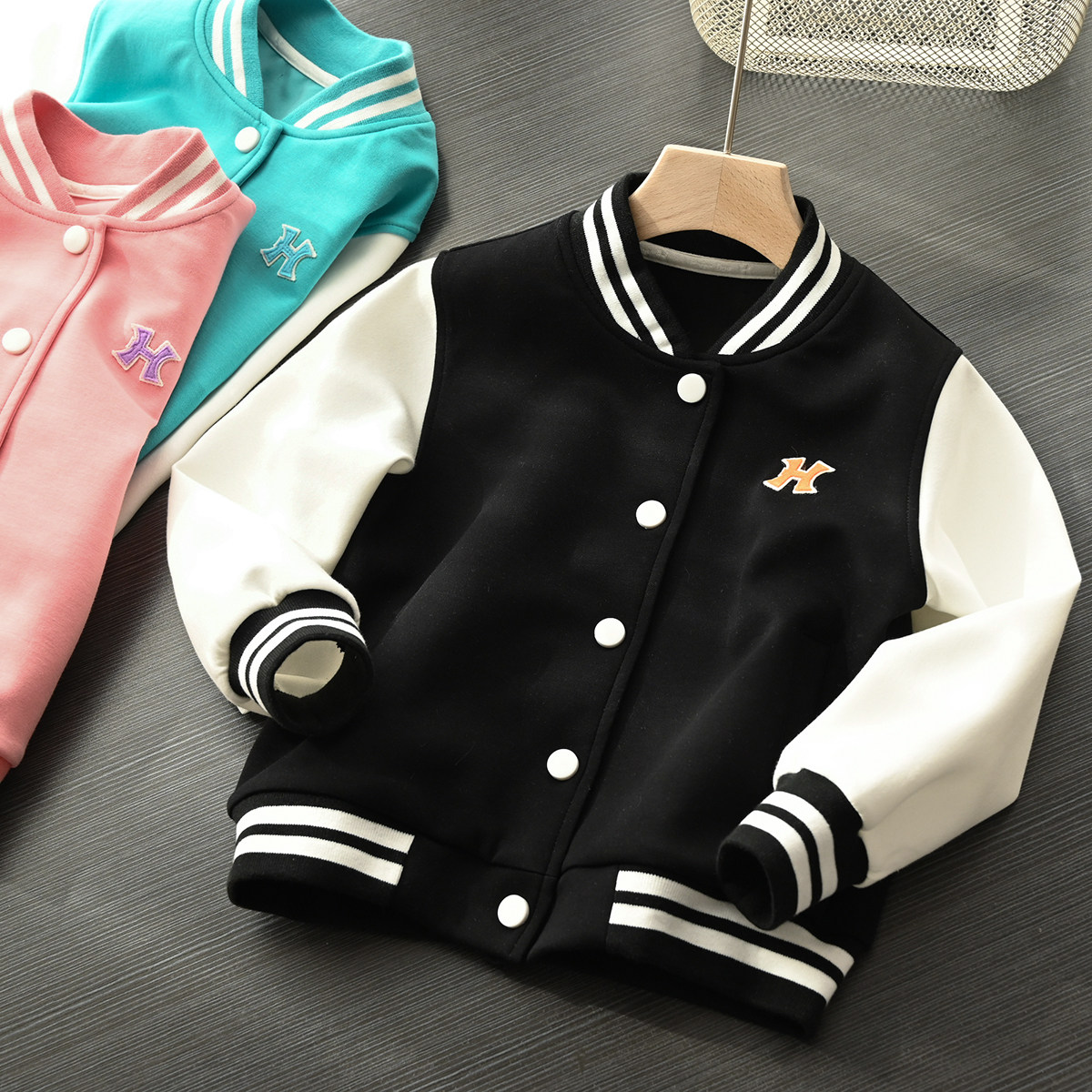 아동용 야구 유니폼 부드럽고 편안한 스포츠 재킷 중대형 아동 가디건 탑 교복 아동복 봄 가을 스타일