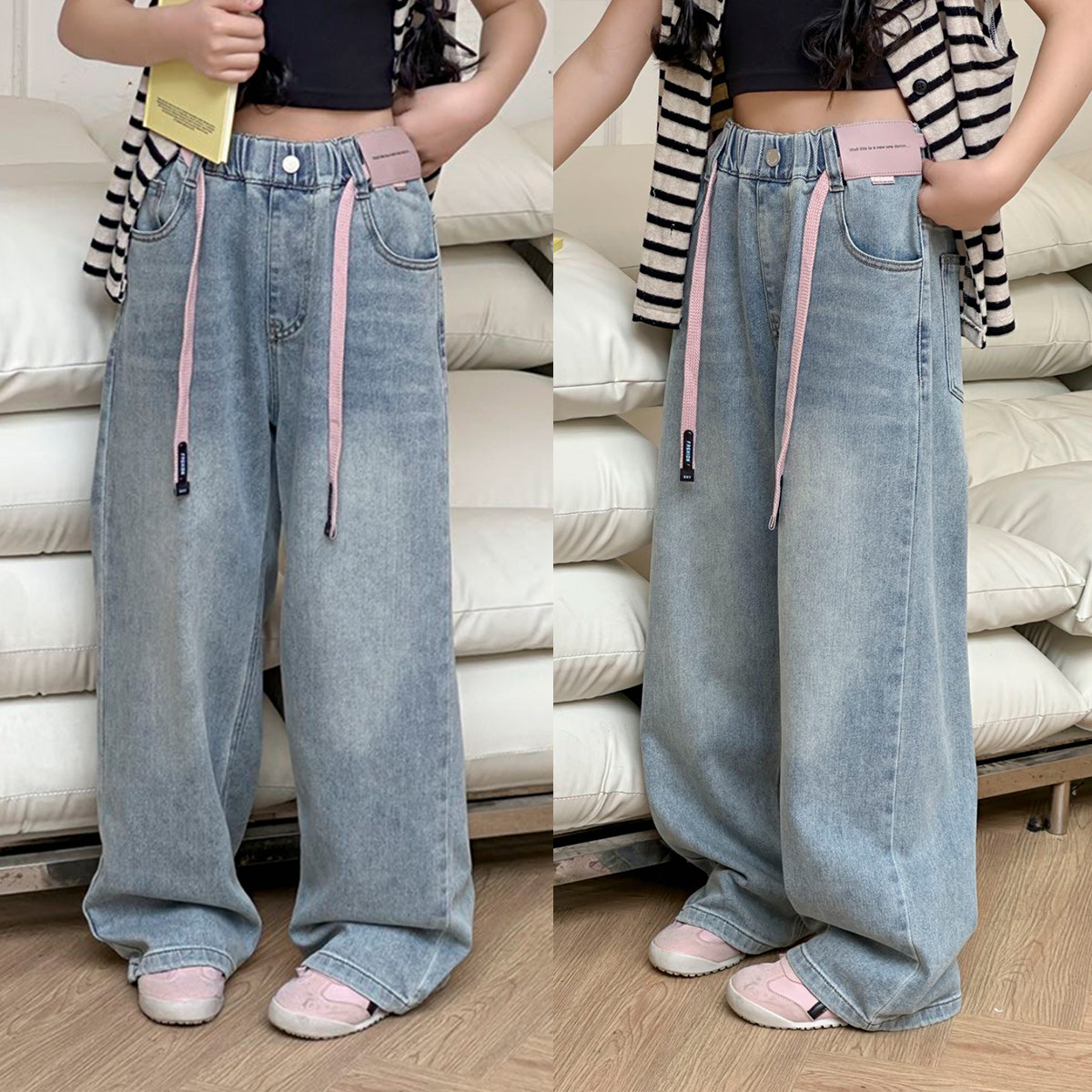170 中大童 儿童水洗牛仔长裤 女童浅蓝阔腿直筒裤 春夏款 童装,童装/婴儿装/亲子装,裤子,淘宝优惠券,粉丝福利购,淘宝优惠卷