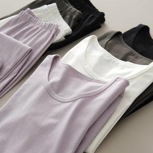 A类32支精梳棉 女士纯棉内衣套装 圆领纯色秋衣秋裤 秋冬款女装