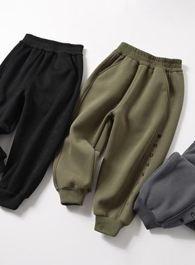 复合奥粒绒一体绒儿童刺绣字母加绒卫裤 运动裤长裤 秋冬款