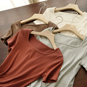 木纤维 女装 女士罗纹方领短袖 修身 优可丝 夏款 T恤 纯色打底衫