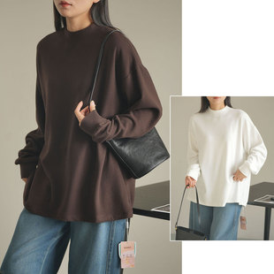 打底衫 双面暖绒大版 T恤 秋冬款 260g 女装 女士半高领长袖