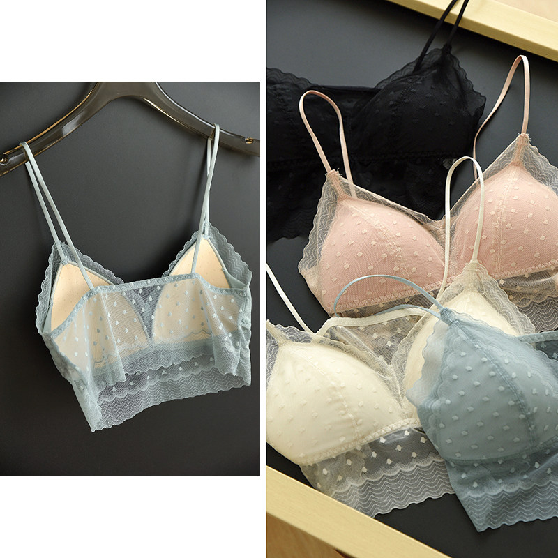 蝉翼感 无感一体式薄软透气内衣 美背细肩带蕾丝背心式吊带文胸k