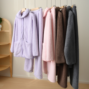 情侣翻领家居服套装 冬款 男士 加厚保暖 女士睡衣睡裤 320克