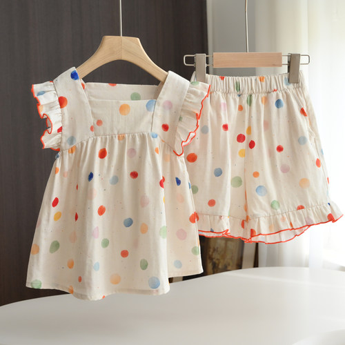 女童双层纱家居服套装小童睡衣