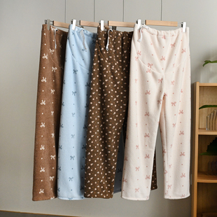 雪粒绒孕妇家居裤 可调节月子裤 产后加厚保暖裤 睡裤长裤 冬款