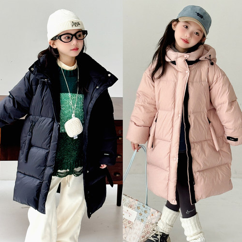90白鸭绒儿童连帽羽绒服中长款