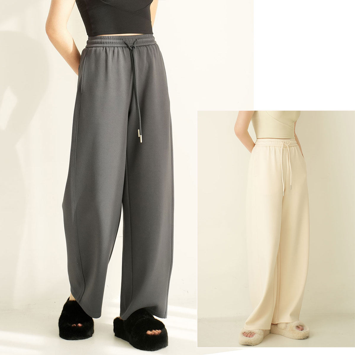 垂坠显瘦 女士高腰阔腿裤 直筒长裤 休闲裤 山东网店 春秋款女装 - 山东网店童装店出品