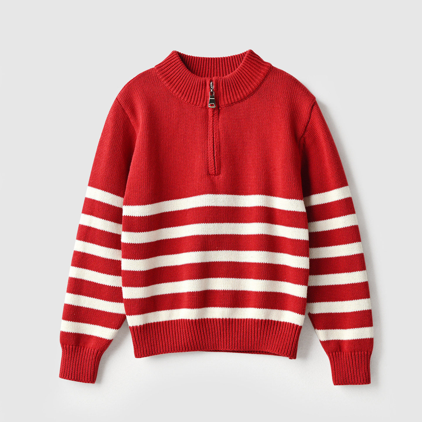 新年款全棉红毛衣 儿童半高拉链针织衫男女童条纹上衣 中大童秋冬,童装/婴儿装/亲子装,毛衣/针织衫,淘宝优惠券,粉丝福利购,淘宝优惠卷
