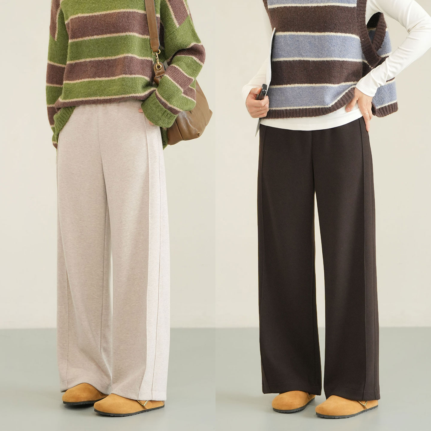 女士直筒裤 窄版休闲筒五星裤 含绵羊毛百搭长裤 秋冬款 女装