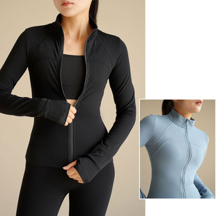 女士薄绒瑜伽外套 运动修身健身衣立领保暖防风跑步服 秋冬款女装