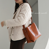 真皮通勤水桶包 可单肩可斜挎 头层植鞣牛皮托特包 大容量女包k