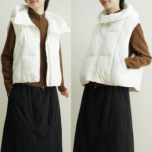 90白鸭绒 女士连帽半高领羽绒马甲 保暖利落短款坎肩外套k