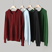 女士羊毛连帽毛衫 半开套头毛衣 女装 无补 秋冬款