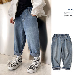 子 长裤 秋款 新款 儿童软牛仔裤 童装 男童女童帅气潮范哈伦裤