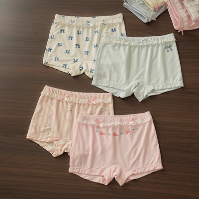 A类50支兰精莫代尔两条装 女童平角内裤 中大童双层底裆 四季款