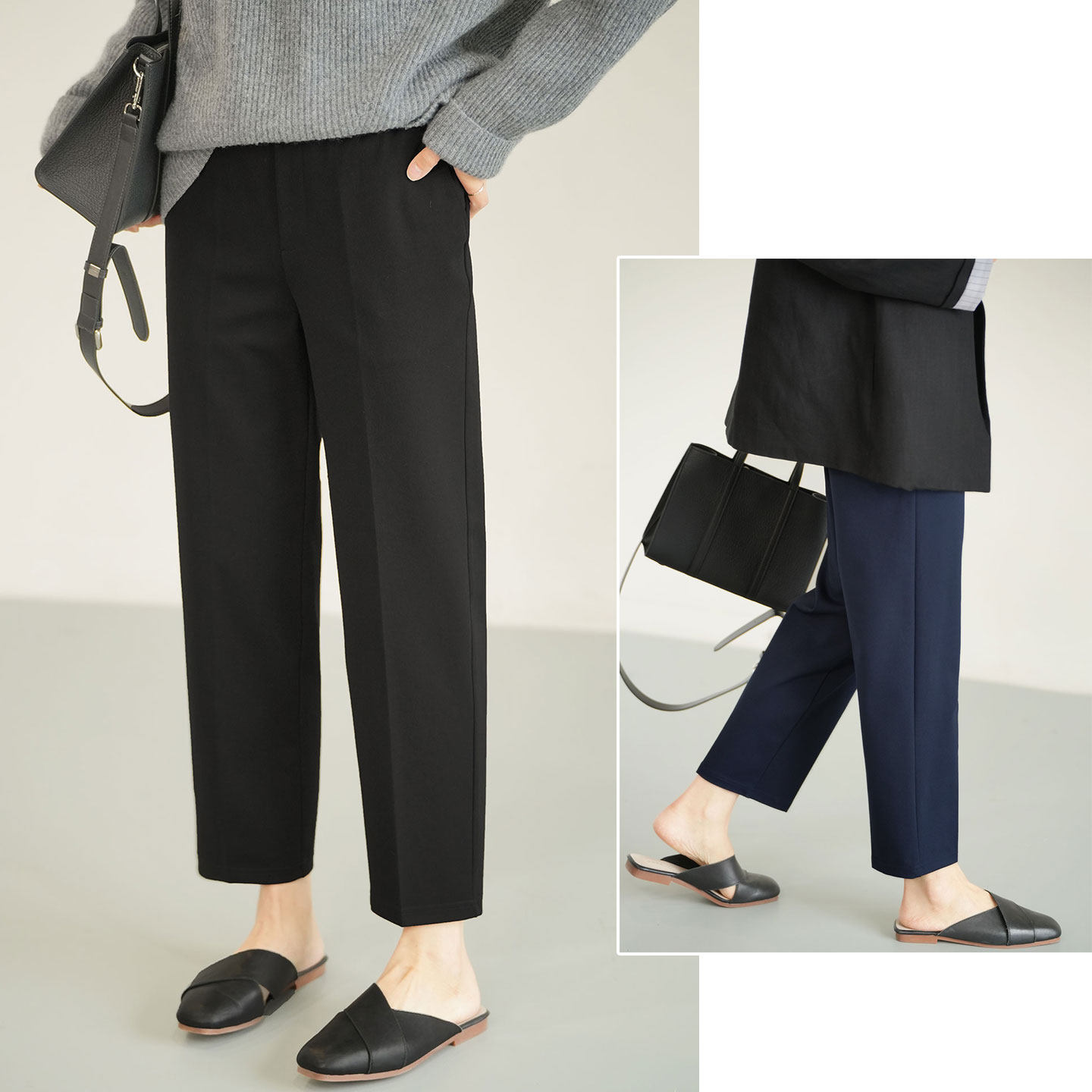 350g 锦纶 罗马布 女士西裤 松紧腰弹力直筒裤 九分裤 秋裤 女装