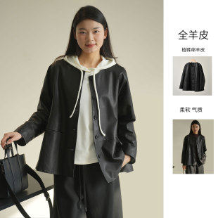 植鞣绵羊皮 秋冬款 女士真皮圆领中长款 气质简约外套 皮衣 高品