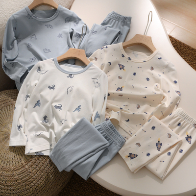 190gA类莫棉无骨男童秋衣套装