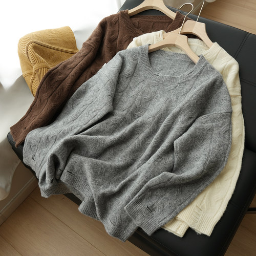 女士提花破洞毛衣围巾羊毛两件套