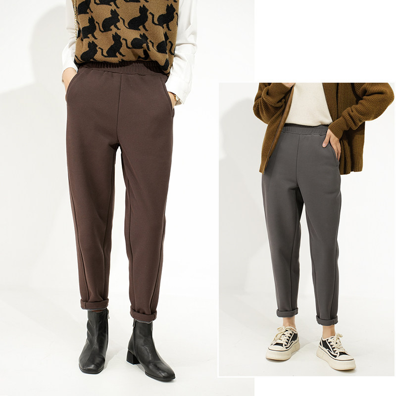 一体绒 女士珠地棉保暖卫裤 加绒锥形裤 哈伦裤山东网店冬款女装
