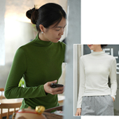 轻柔软糯 山东网店 秋冬 女士啤酒领打底衫 恒温弹力纯色保暖长袖