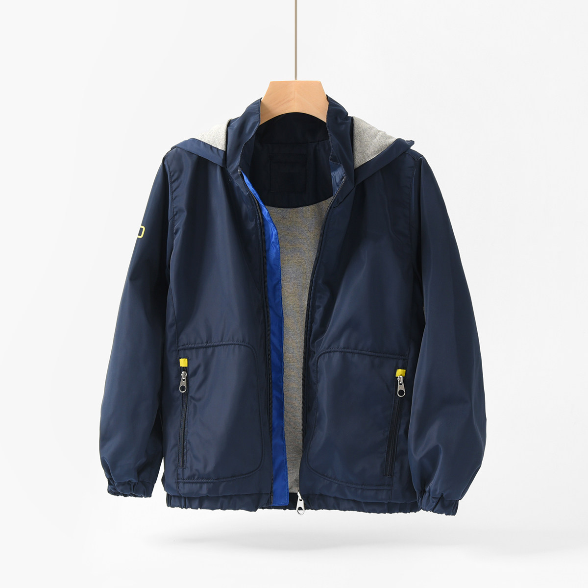 아동용 후드 재킷 남아용 지퍼 가디건 이중 방풍 코트 중대형 아동 후드티 봄 가을 아동복