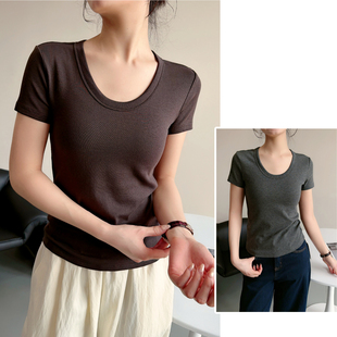 女士鹅蛋领短袖 女装 T恤 夏款 纯色正肩T恤 阿克苏棉莱赛尔