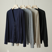 羊毛V领针织开衫 大码 外套 可机洗羊毛 男装 男士 秋冬款 28支双股纱