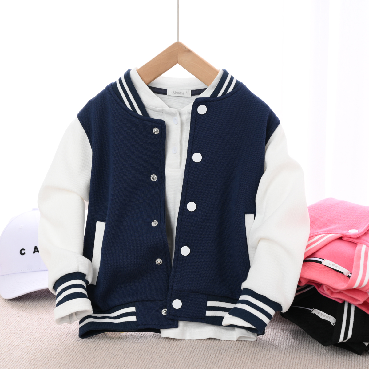 남아 및 여아용 아동용 피케 면 야구 유니폼 긴팔 자켓 중대형 아동 가디건 교복 아동복 봄 가을 스타일