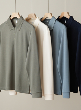 10A抗菌 男士大码长袖POLO衫含桑蚕丝上衣 保暖打底衫 秋冬款男装