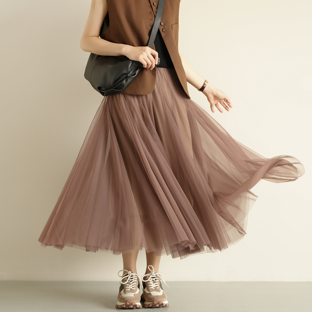 柠檬玛丽中长赫本风网纱裙半身裙