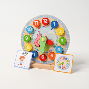 木质钟表模型 儿童启蒙学习玩具 认识时间 一二年级教学时钟教具