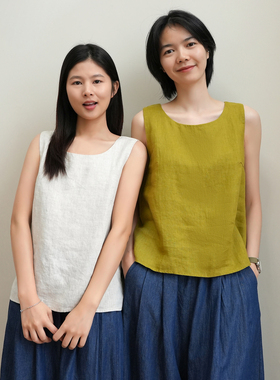 14支全亚麻 女士无痕圆领背心 宽肩无袖T恤衫 山东网店 夏款 女装