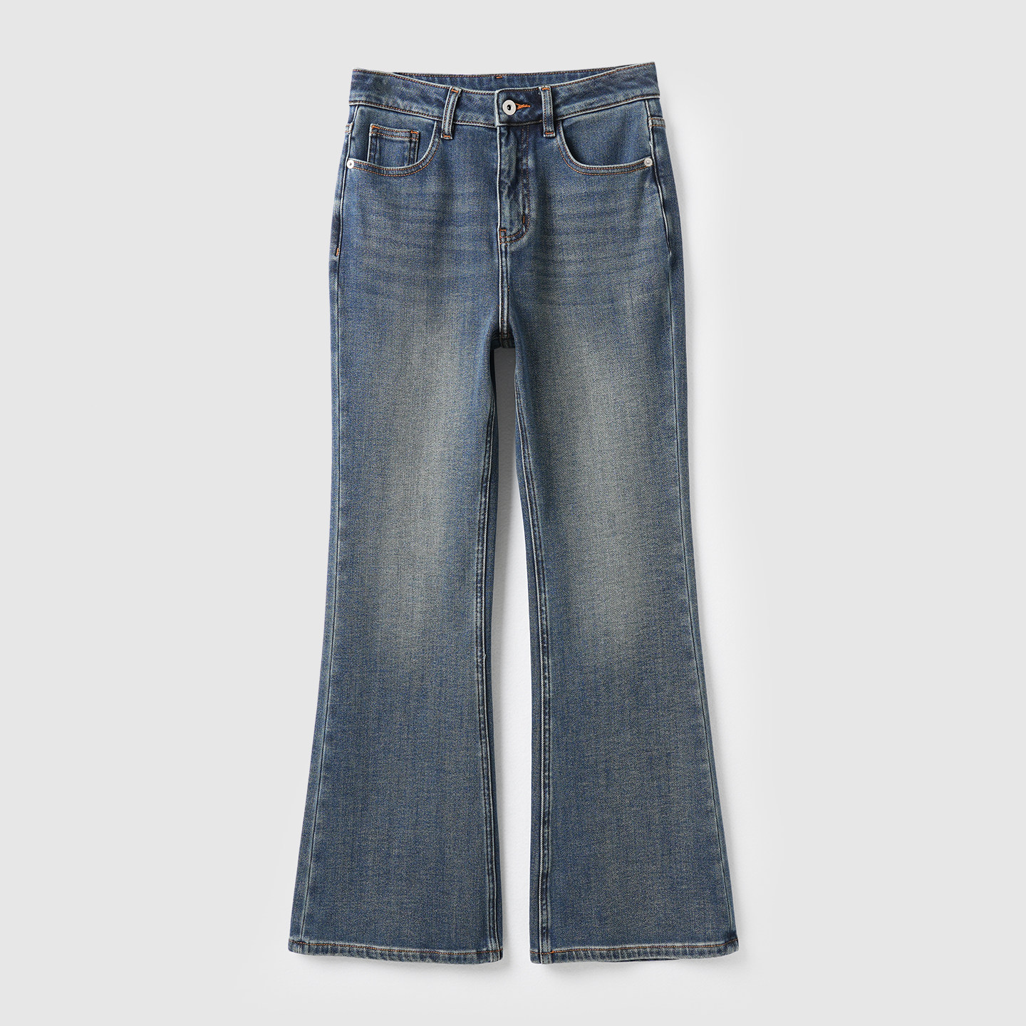 薄绒 女士加绒喇叭裤 高腰复古牛仔裤 休闲百搭微喇裤 秋冬款女装