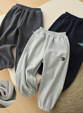 儿童加绒卫裤 男童女童一体奥粒绒收口运动裤 180中大童 秋冬款
