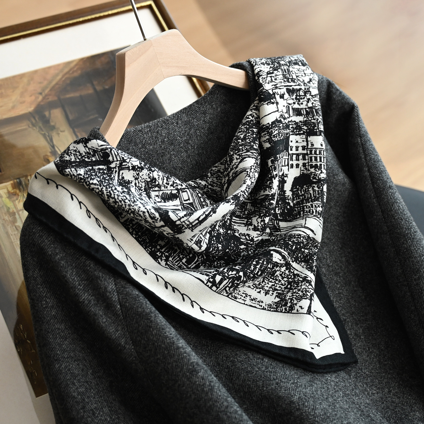 羊毛桑蚕丝围巾秋冬护颈围脖