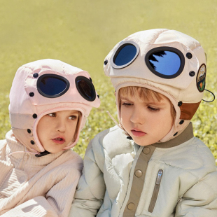 A类 儿童飞行员帽子 护耳雷锋帽面罩口罩防风镜一体 男女童冬款