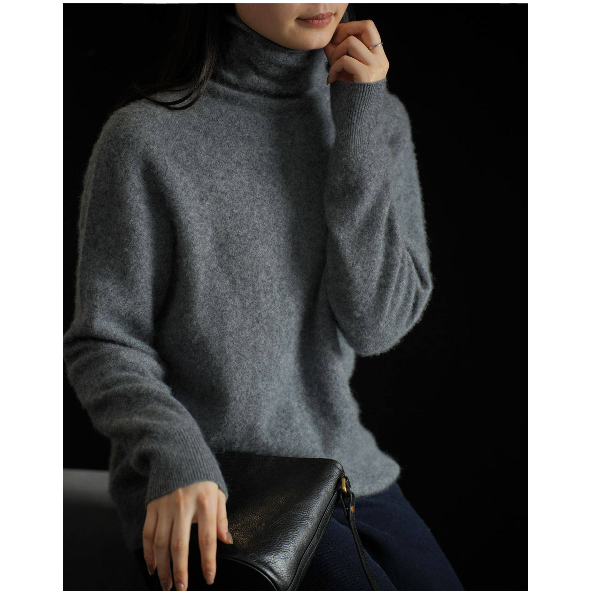羊毛拉绒 女士高领拉毛无缝毛衣 套头堆堆领针织衫 秋冬款 女装